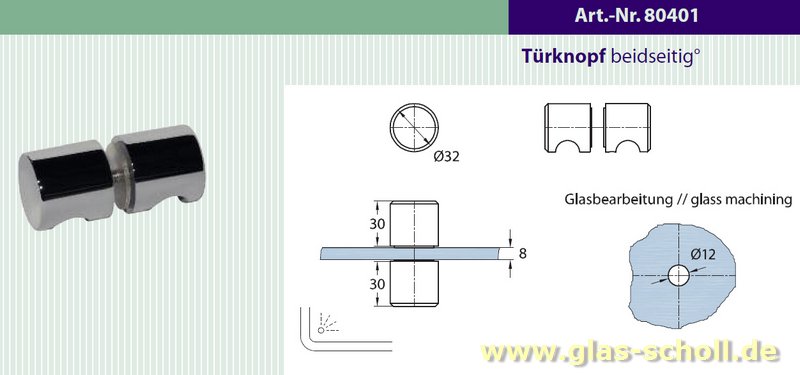 Artikelbild 5 des Artikels “beidseitiger Türgriff d=32mm für Lochbohrung 12mm glanzverchromt“