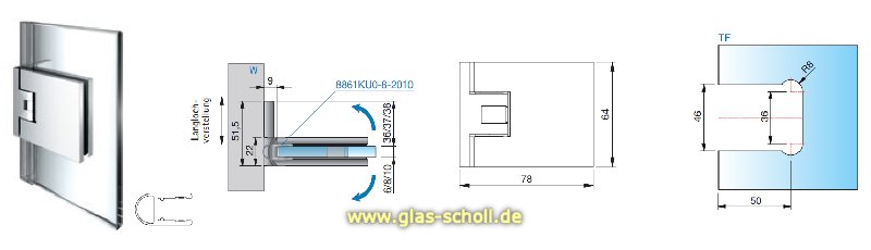 Artikelbild 5 des Artikels “Flamea+ 90° extrastark Glas-Wand Pendel-Duschtürband (verdeckte Verschraubung) glanzverchromt“