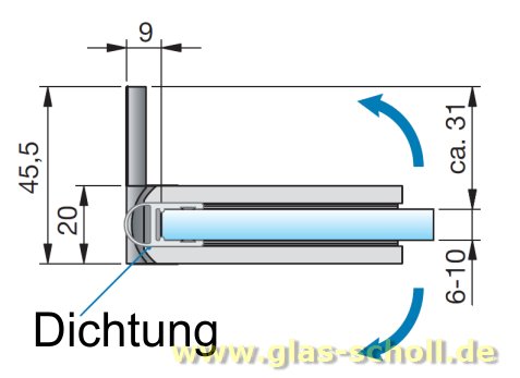 Artikelbild 5 des Artikels “Flamea 90° Glas-Wand Pendel-Duschtürband (verdeckte Anschraublasche) glanzverchromt“