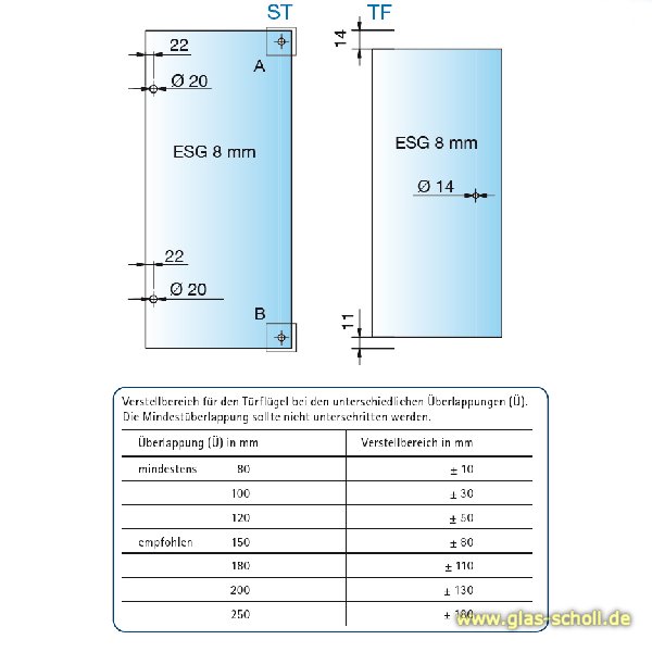 Artikelbild 5 des Artikels “Fluture Duschtürband-SET, überlappend, Glas-Glas 180° glanzverchromt“