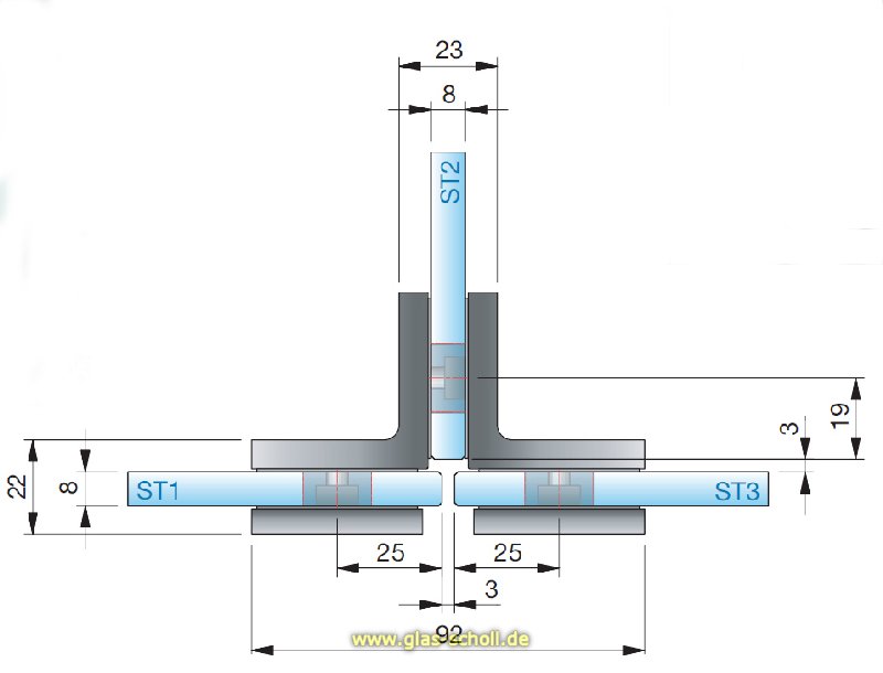 Artikelbild 5 des Artikels “Flamea+ 90° Glas-Glas T-Winkelverbinder zweiseitig glanzverchromt“
