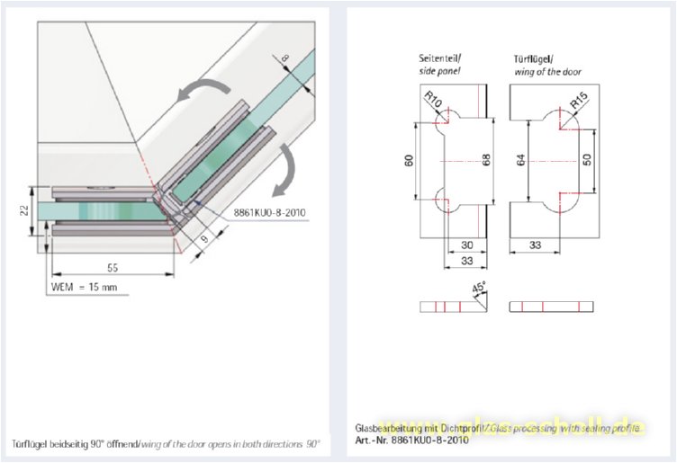 Artikelbild 5 des Artikels “Pontere 135° Glas-Glas Duschpendeltürband (beidseitig öffnend) glanzverchromt“