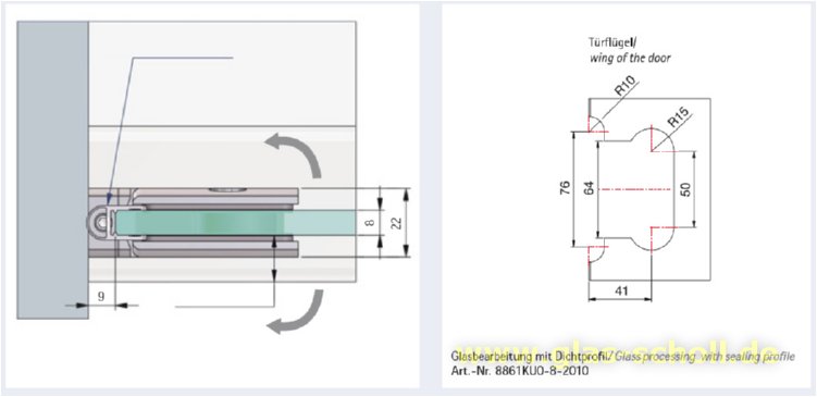 Artikelbild 5 des Artikels “Pontere 90° Glas-Wand Duschpendeltürband (verdeckte dezente schmale Anschraublasche) glanzverchromt“