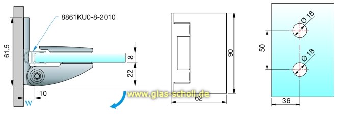 Artikelbild 5 des Artikels “Pillango 90° Glas-Wand Duschtürband/- Anschlagband glanzverchromt“