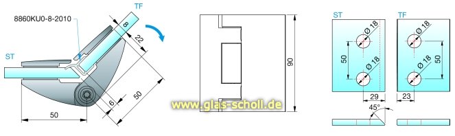 Artikelbild 5 des Artikels “Pillango 135° Glas-Glas Duschtürband/- Anschlagband glanzverchromt“