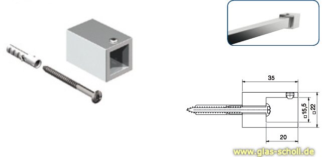 Artikelbild 5 des Artikels “kürzbare quadr. Stabilisierungsstange 15x15 GLAS-WAND (SET) 1500 mm Alu spezialgebeizt glanzeloxiert“