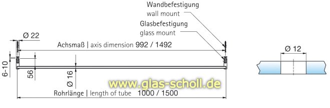 Artikelbild 5 des Artikels “Handtuchhalter RUND zur Glas- oder Wandmontage (kürzbar) glanzverchromt/gebeizt“