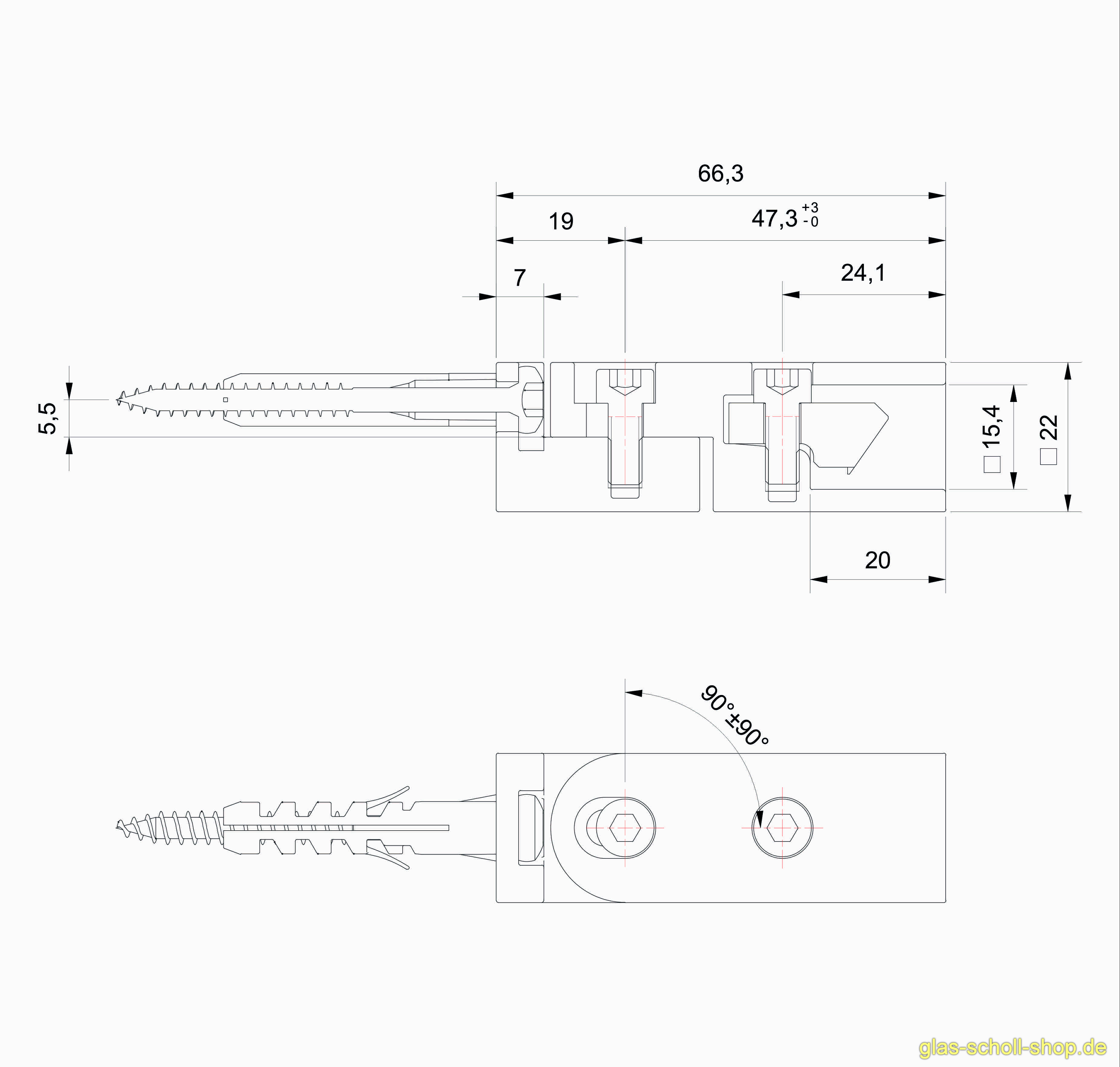 Artikelbild 5 des Artikels “kürzbare drehbare quadr. Stabilisierungsstange 15x15 GLAS-WAND (SET) “