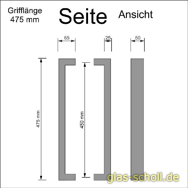 Artikelbild 5 des Artikels “beidseitiger eckiger DESIGN-Edelstahl Stossgriff (Lochb.14mm) Länge 475mm“