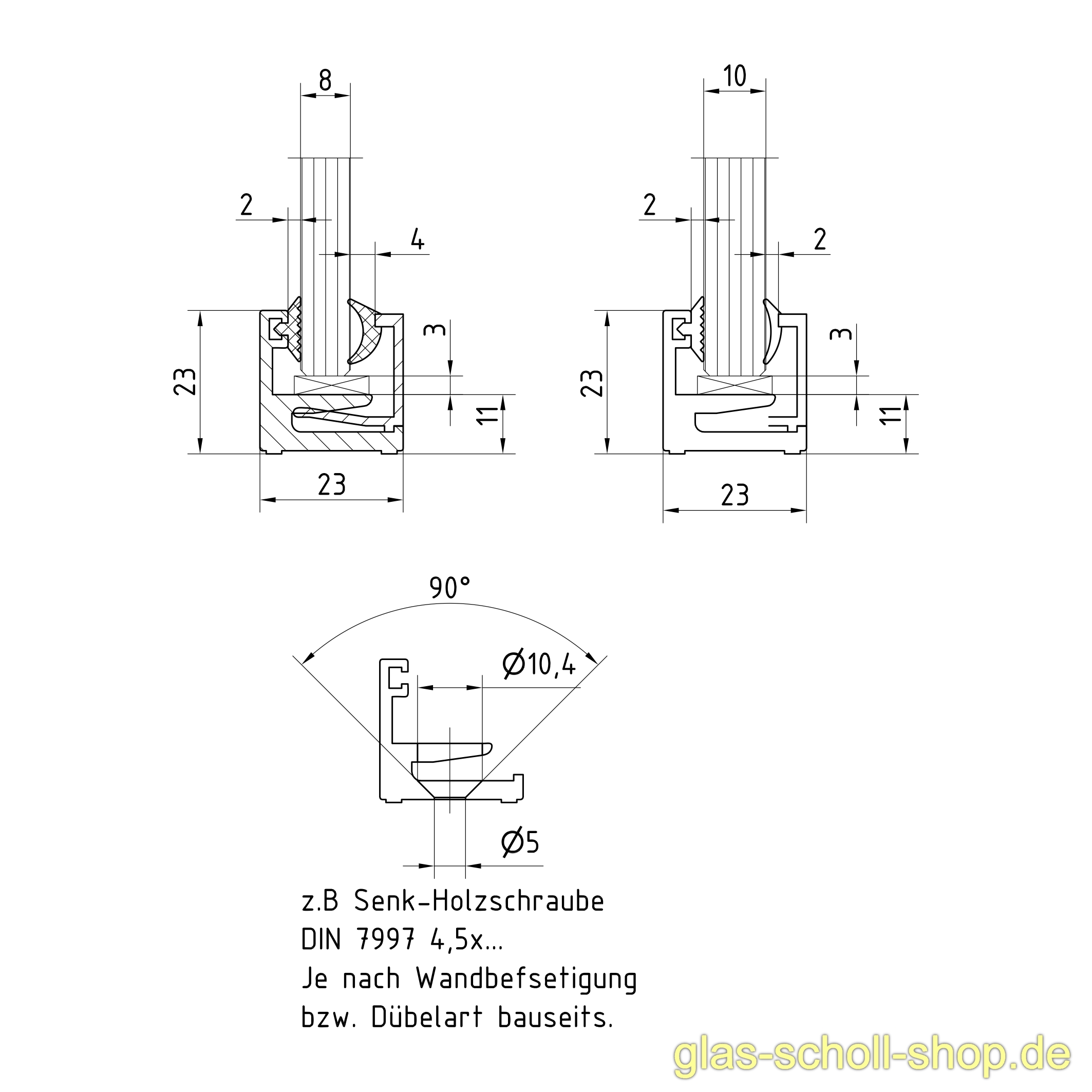 Artikelbild 5 des Artikels “Rahmen-Wandanschluss-Klemmprofil MR22 für Ganz-Glas-Anlagen für 8-10 mm Glas 2,0 m roh (unbehandelt)“
