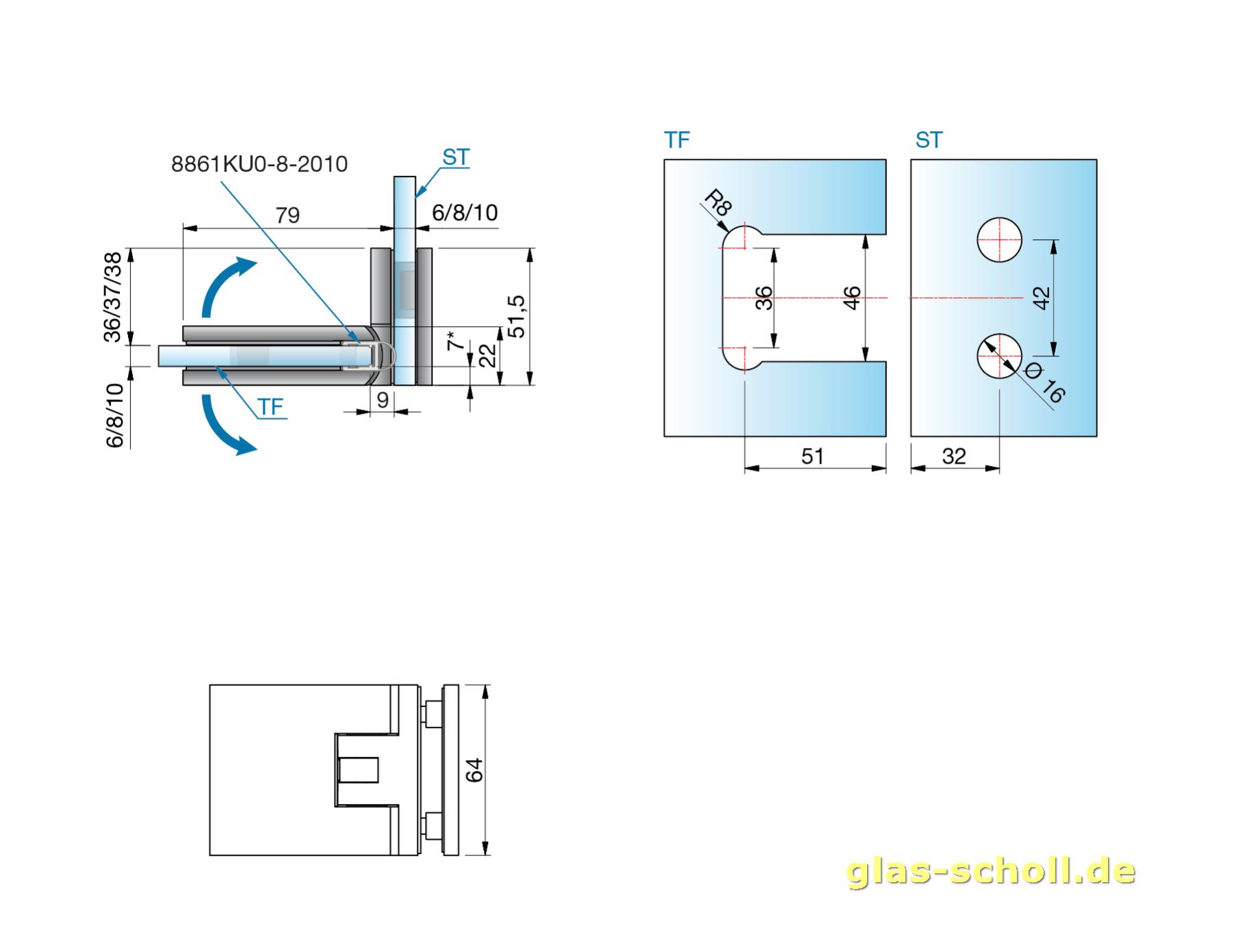 Artikelbild 5 des Artikels “Flamea+ 90° extrastark Glas-Glas Pendel-Duschtürband (verdeckte Verschraubung) glanzverchromt“