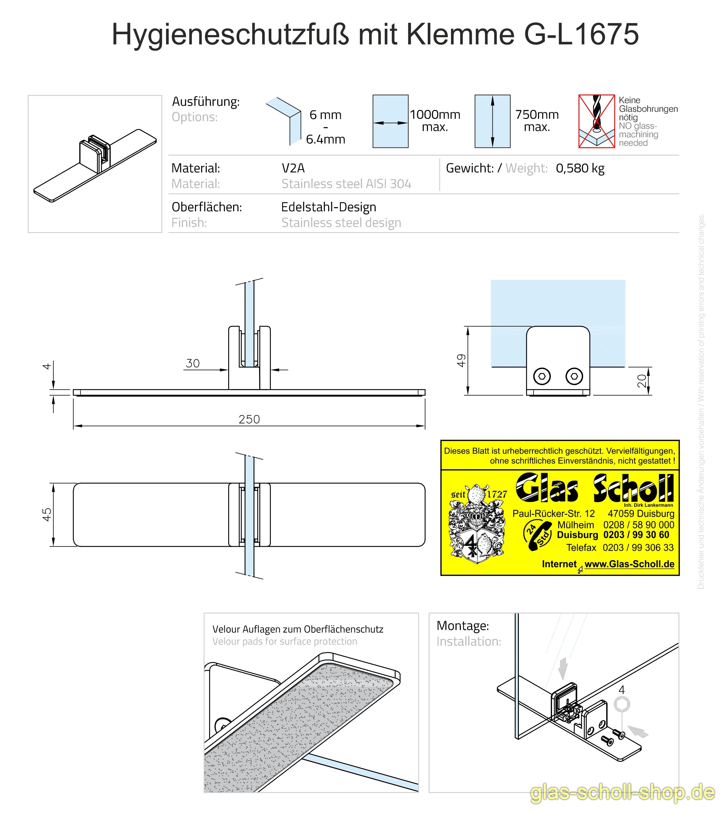Artikelbild 5 des Artikels “Mobiler Hygieneschutzfuss flach mit Klemme V2A“