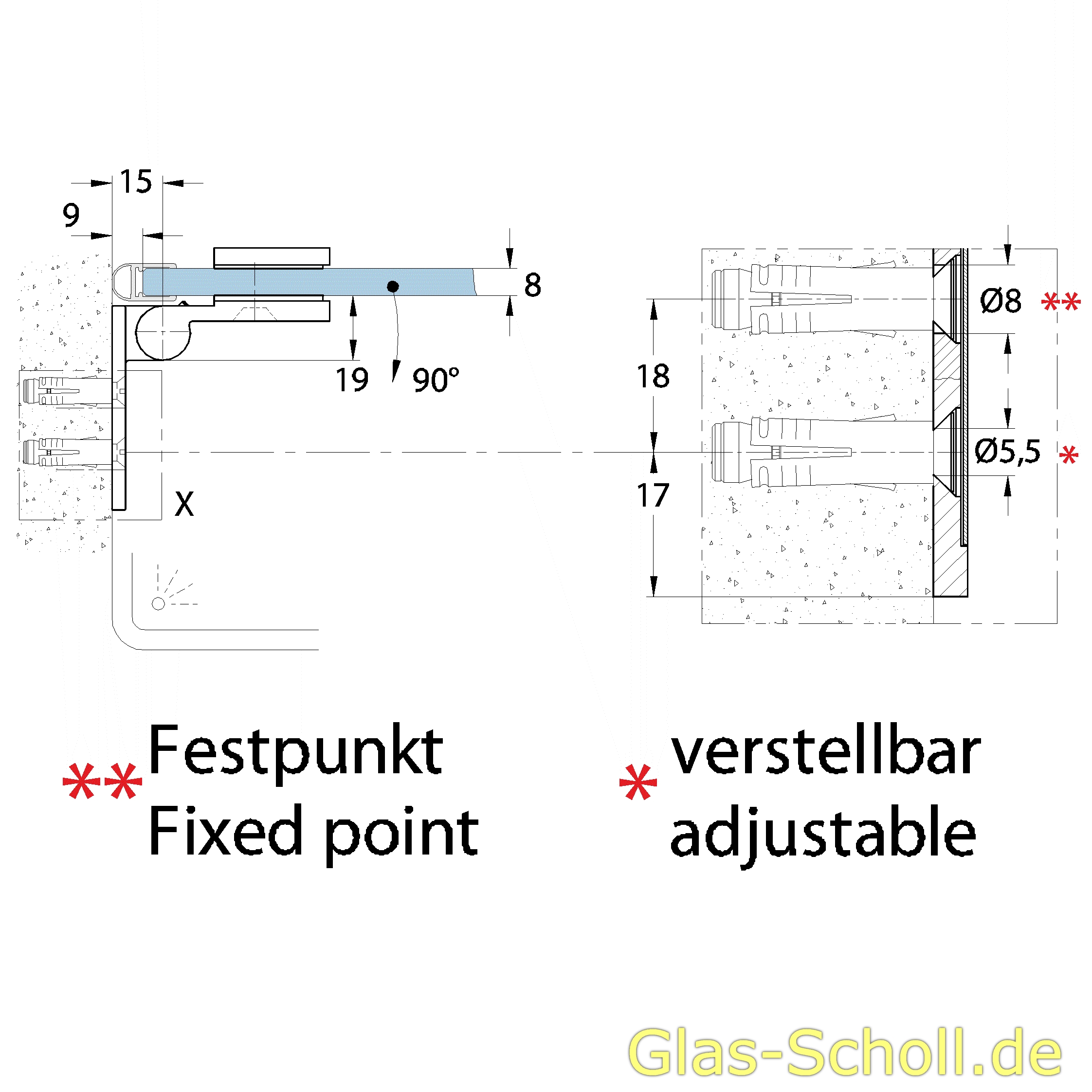 Artikelbild 5 des Artikels “Wellness Premium DIN links Glas-Wand 90Grad Duschtürband  (nach innen hin öffnend) glanzverchromt“
