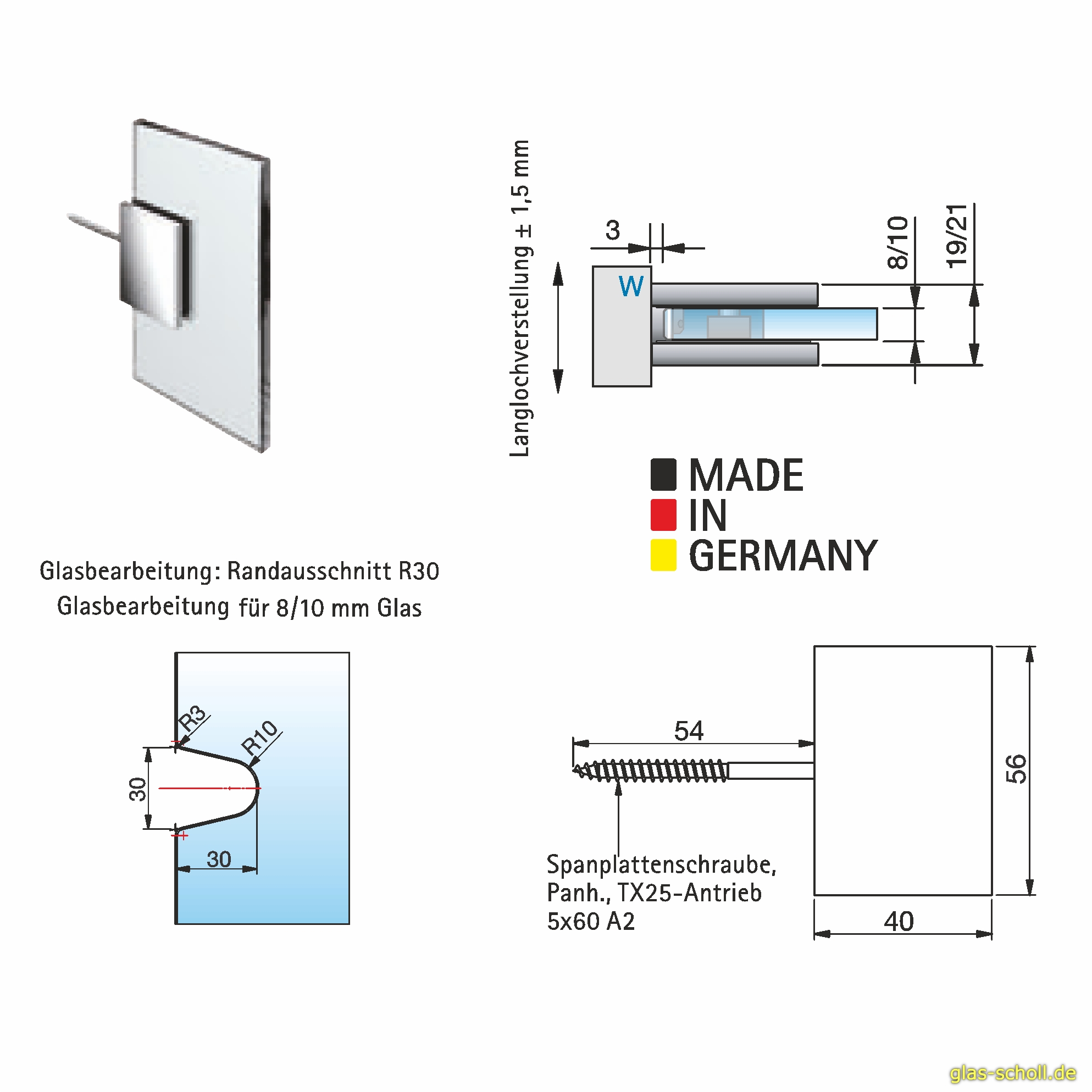 Artikelbild 5 des Artikels “Winkelverbinder Glas-Wand 90° OHNE WINKELLASCHE glanzverchromt“
