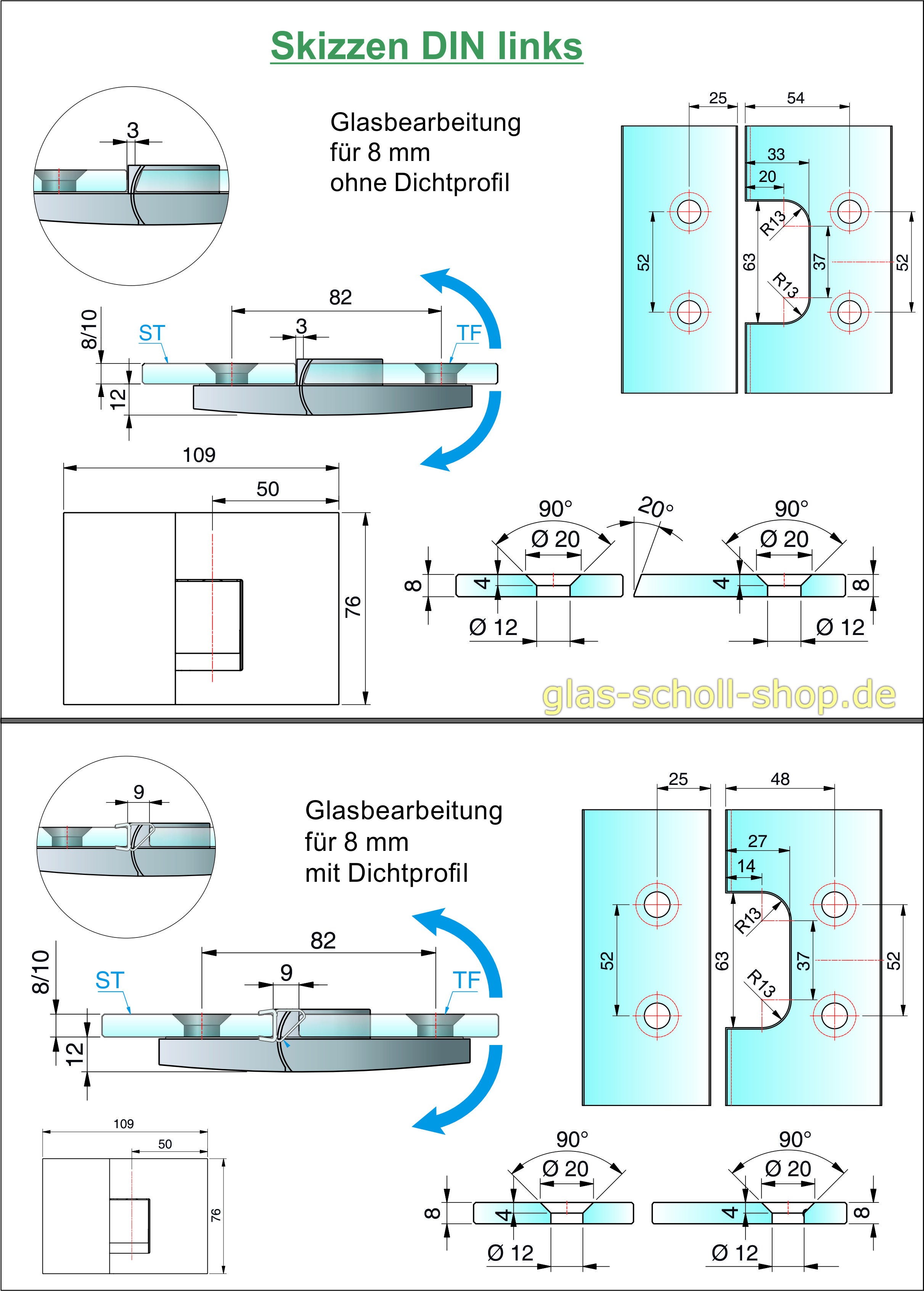 Artikelbild 5 des Artikels “Pavone flächenbündiges Hebe-Senk-Pendeltürband Glas-Glas 180° glanzverchromt DIN-Rechts“