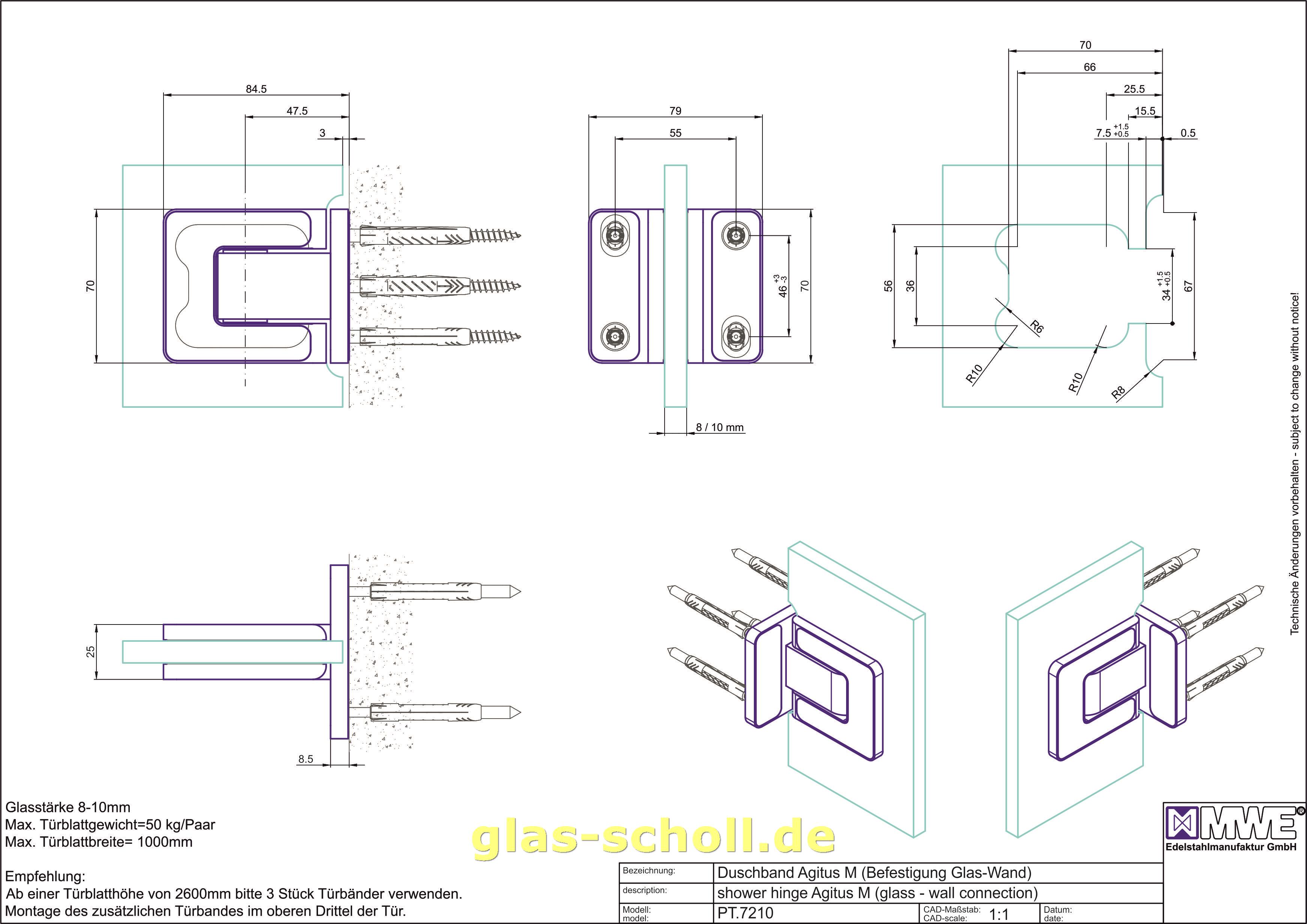 Artikelbild 5 des Artikels “MWE Agitus-M Pendeltürband 90° Glas-Wand beidseitiger Anschraublasche Edelstahl geschliffen“