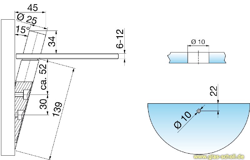 Artikelbild 5 des Artikels “Design Stangen-Glasplattenträger Archia d=25 für 6-12mm glanzverchromt“