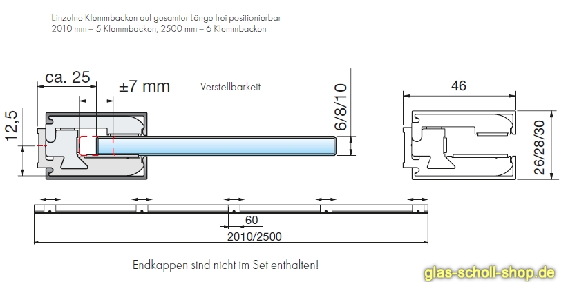 Artikelbild 5 des Artikels “Wandanschlussprofil/Klemmprofil für 6/8/10mm Glas (Duschen geeignet) für 8mm Glas - 2,01m silber matt (naturfarbig eloxiert)“