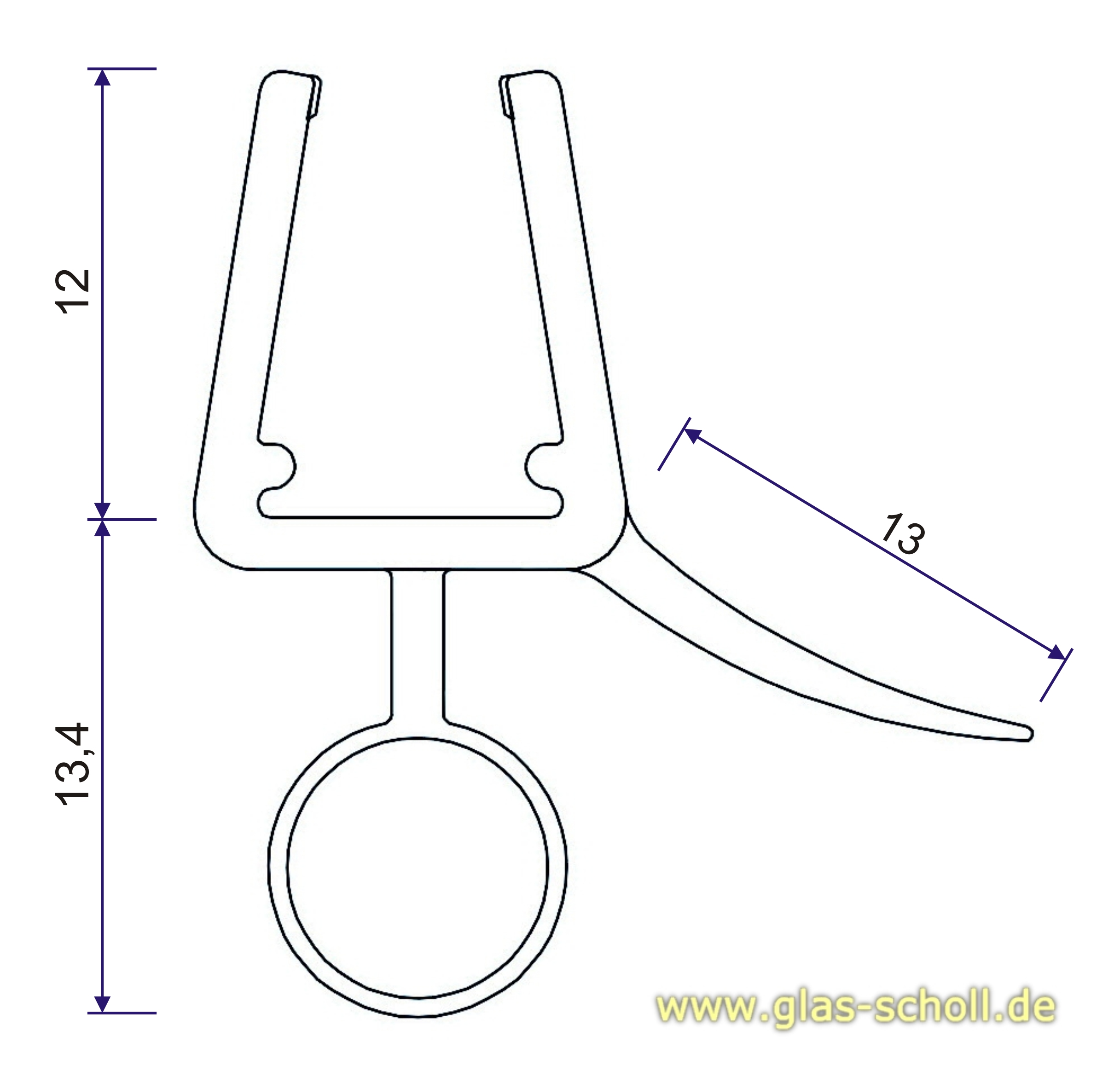 Artikelbild 6 des Artikels “unteres Wasserabweisprofil mit 135° Lippe und Rundbalg (1000mm) 6-8mm Glas “