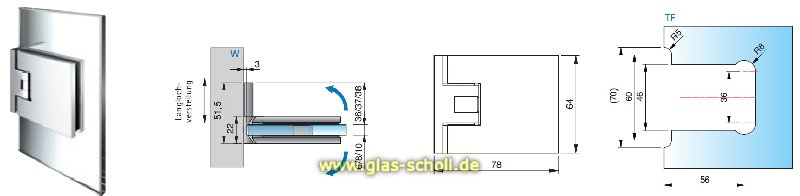 Artikelbild 6 des Artikels “Flamea+ 90° extrastark Glas-Wand Pendel-Duschtürband (verdeckte Verschraubung) glanzverchromt“