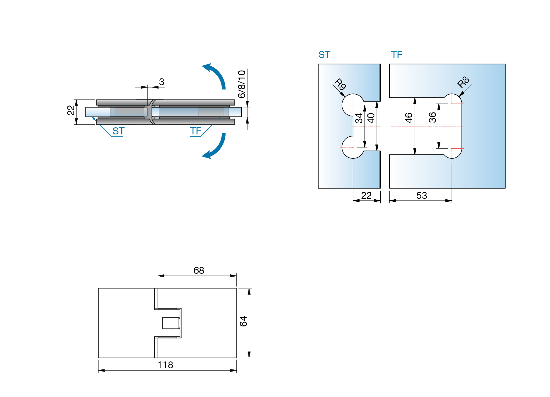 Artikelbild 6 des Artikels “Flamea+ 180° extrastark Glas-Glas Pendel-Duschtürband (verdeckte Verschraubung) glanzverchromt“