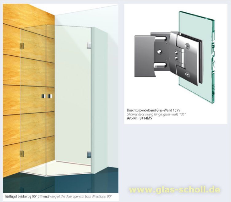 Artikelbild 6 des Artikels “Pontere 135° Glas-Wand Duschpendeltürband (einseitige Befestigungslasche) glanzverchromt“