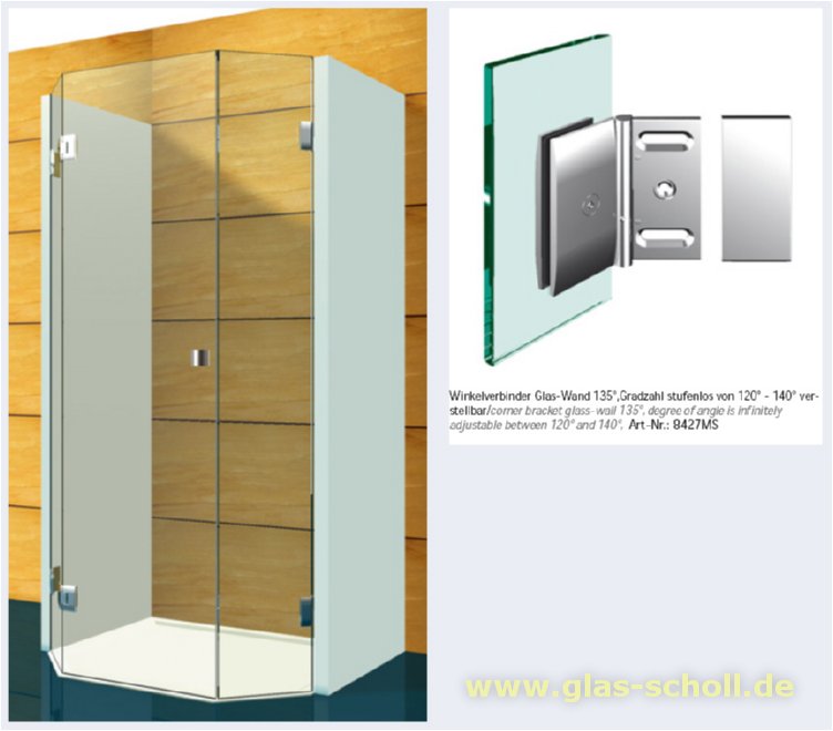 Artikelbild 6 des Artikels “Pontere 90°-140°Glas-Wand Winkelverbinder (verstellbare Winkelgradzahl) glanzverchromt“