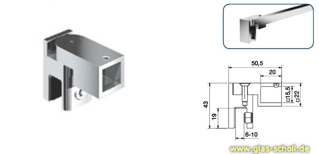 Artikelbild 6 des Artikels “kürzbare quadr. Stabilisierungsstange 15x15 GLAS-WAND (SET) 1500 mm Alu spezialgebeizt glanzeloxiert“