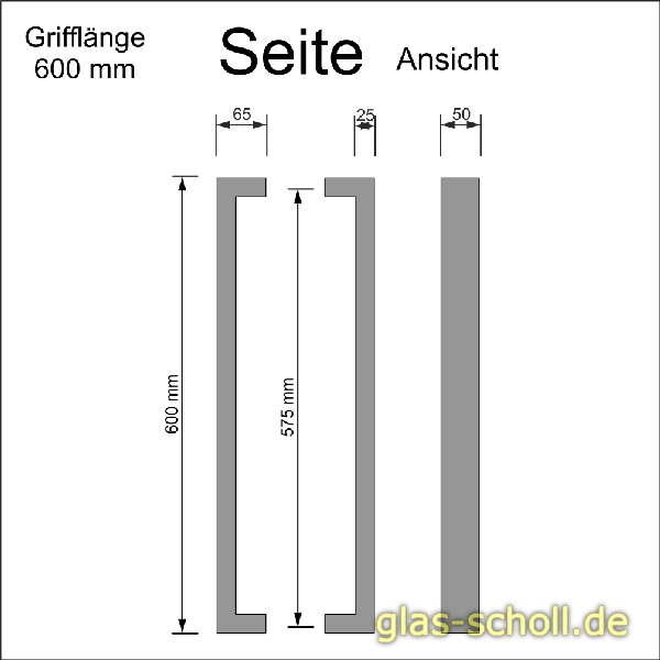Artikelbild 6 des Artikels “beidseitiger eckiger DESIGN-Edelstahl Stossgriff (Lochb.14mm) Länge 475mm“