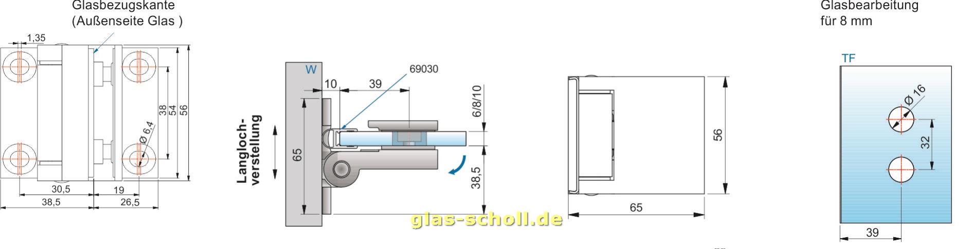 Artikelbild 6 des Artikels “Flinter Glas-Wand 90 Grad Duschtürband nach außen öffnend mit beidseitiger Lasche glanzverchromt“