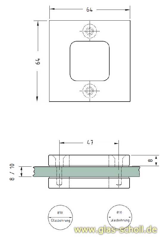 Artikelbild 6 des Artikels “eckige Leichtmetall-Griffmuschel mit Loch 64x64 gebürstete Aluoptik “