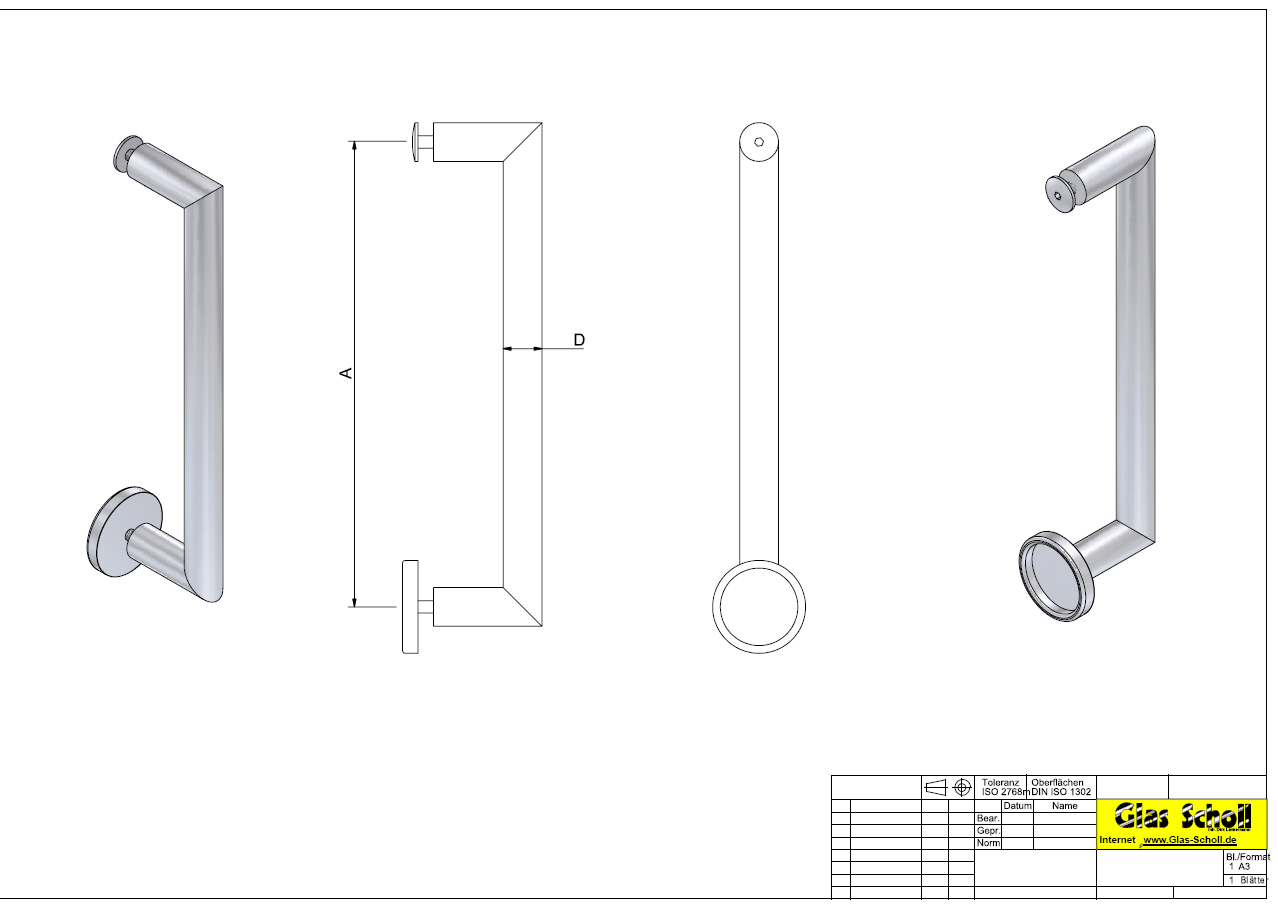 Artikelbild 6 des Artikels “Edelstahl Stangengriff mit einseitiger Griffmuschel (ohne Überstand) “