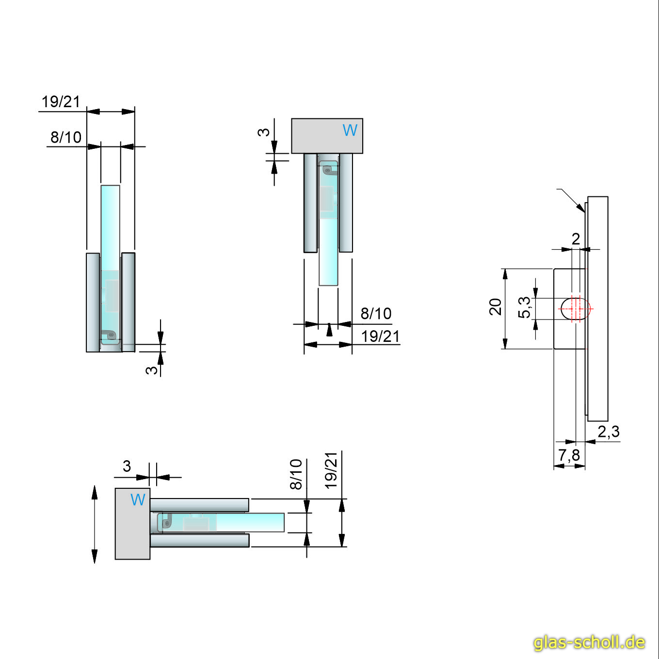 Artikelbild 6 des Artikels “Winkelverbinder Glas-Wand 90° OHNE WINKELLASCHE glanzverchromt“