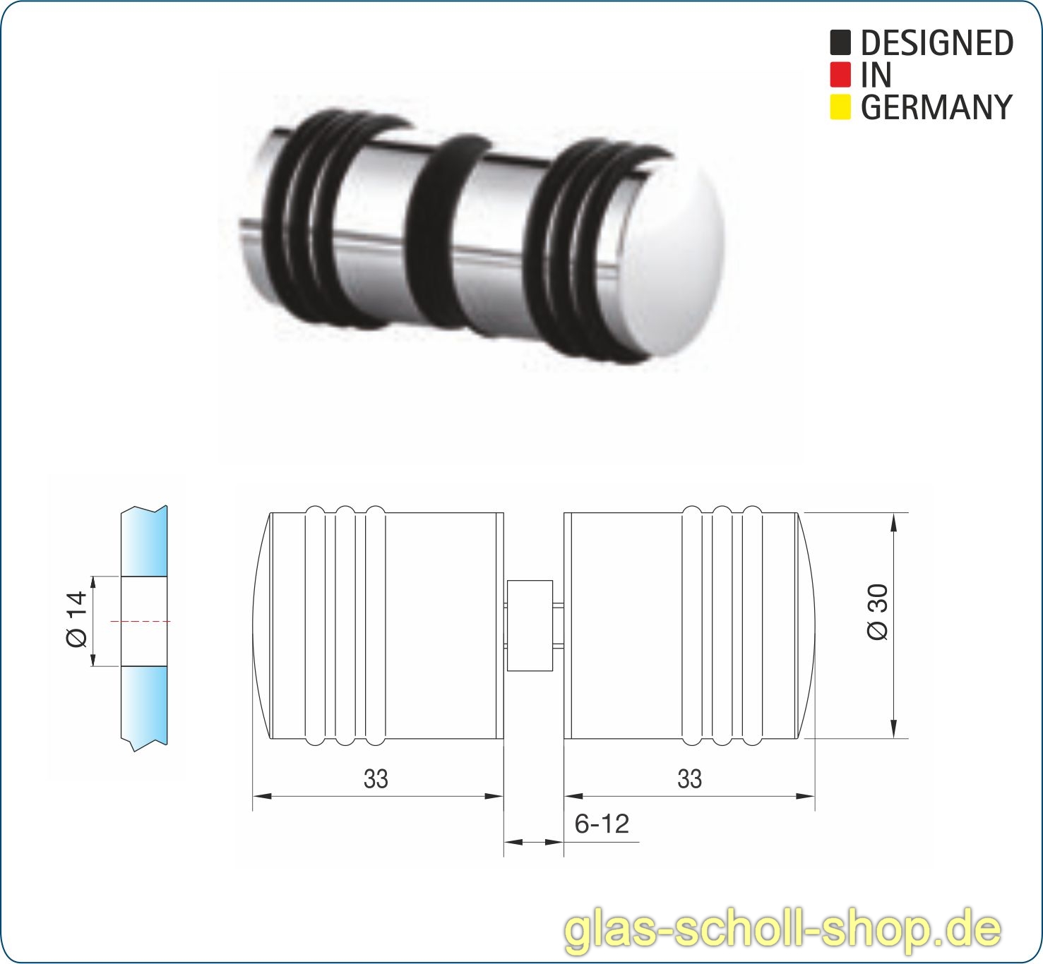 Artikelbild 6 des Artikels “beidseitiger Türgriff mit Gummiringen d=30mm für Lochbohrung 14mm glanzverchromt“