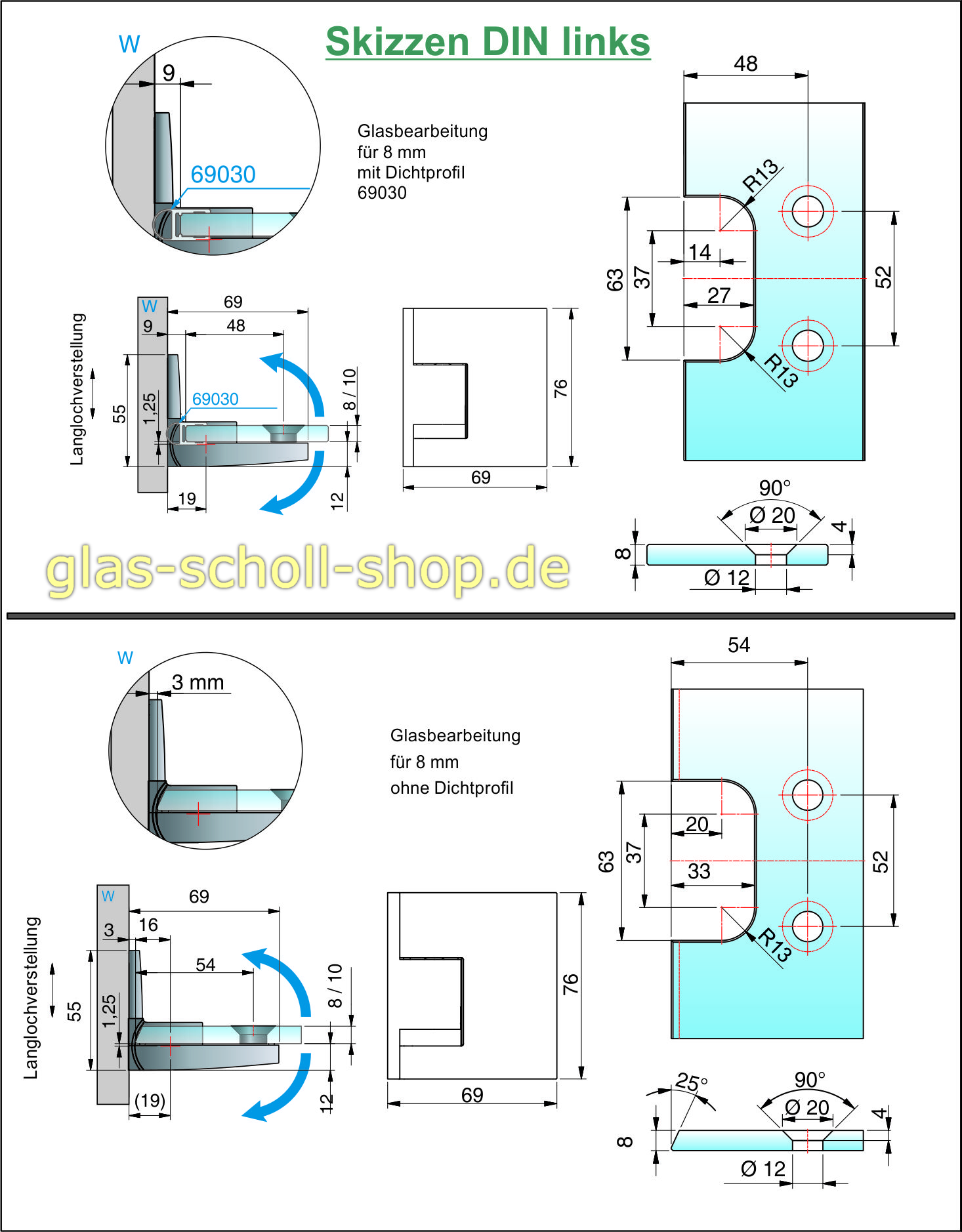 Artikelbild 6 des Artikels “Pavone flächenbündiges Hebe-Senk-Pendel Duschtürband Glas-Wand 90° glanzverchromt“
