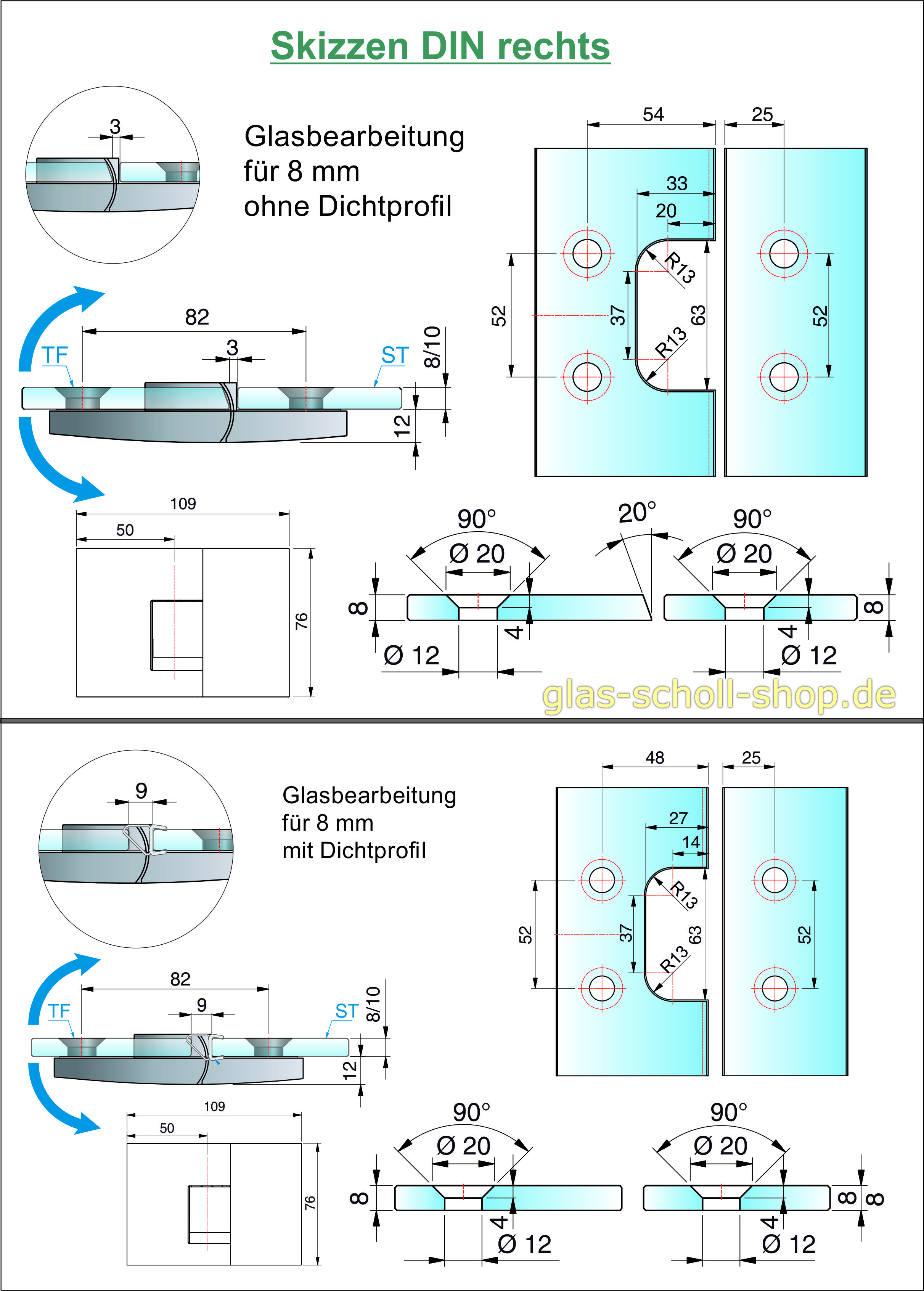 Artikelbild 6 des Artikels “Pavone flächenbündiges Hebe-Senk-Pendeltürband Glas-Glas 180° glanzverchromt DIN-Rechts“