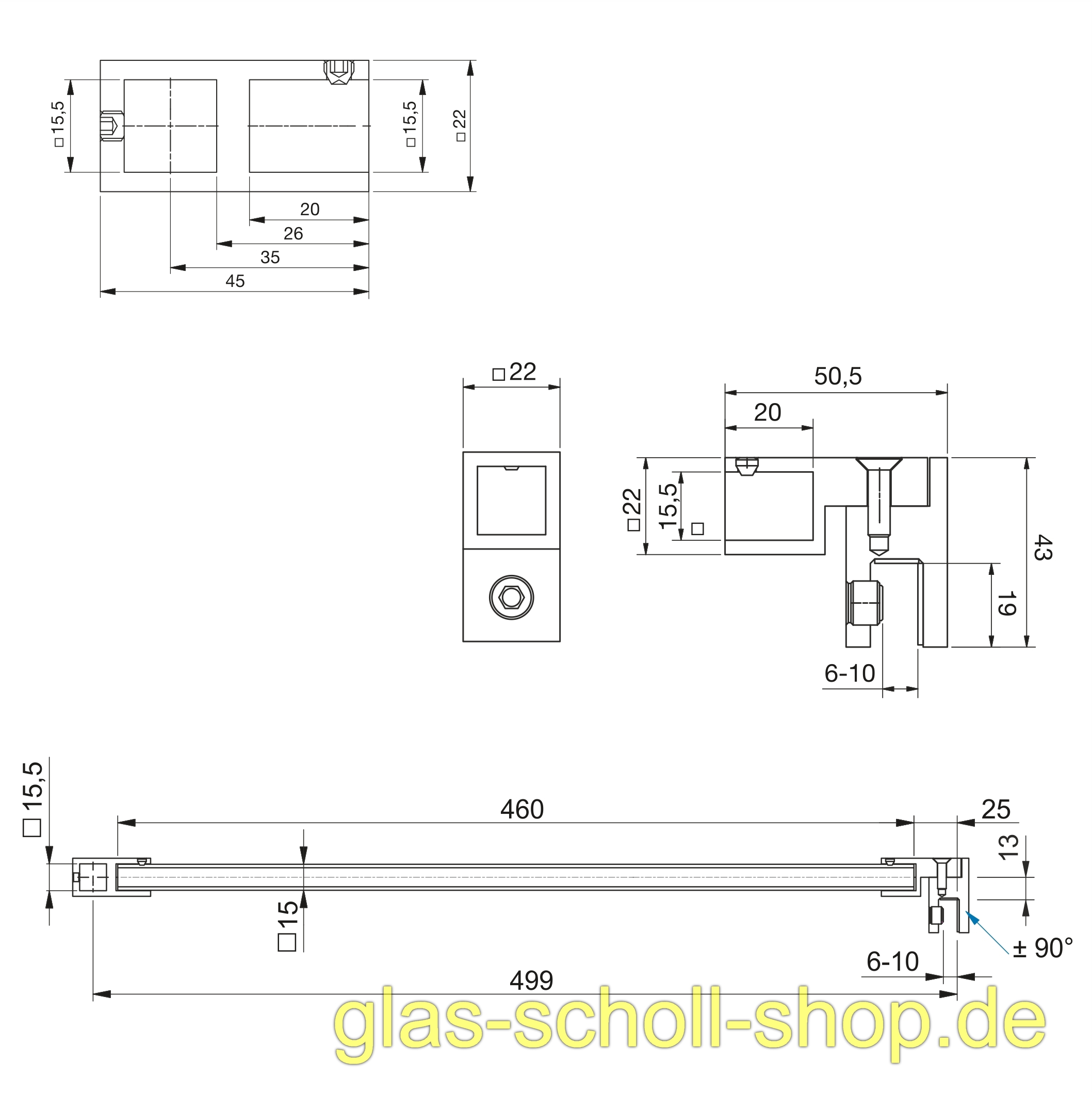 Artikelbild 6 des Artikels “geniales T-Verbindungsstück für quadratische Stabistange 15x15 P8688/P8494 spezialgebeizt-glanzeloxiert (ZN5)“
