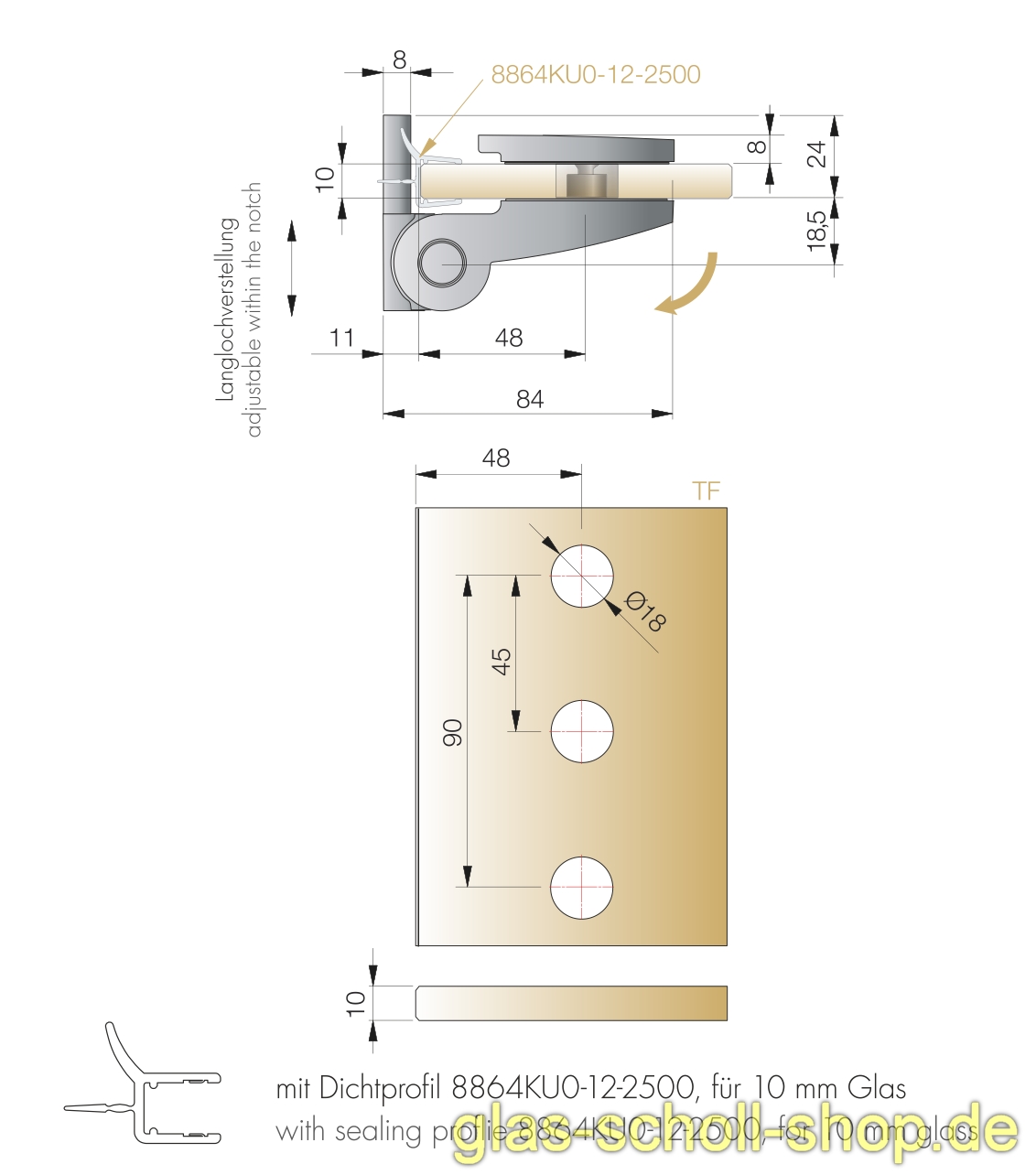 Artikelbild 6 des Artikels “TURA SCHWERLASTBAND Glas-Wand 90Grad nach außen öffnend Duschür glanzverchromt“