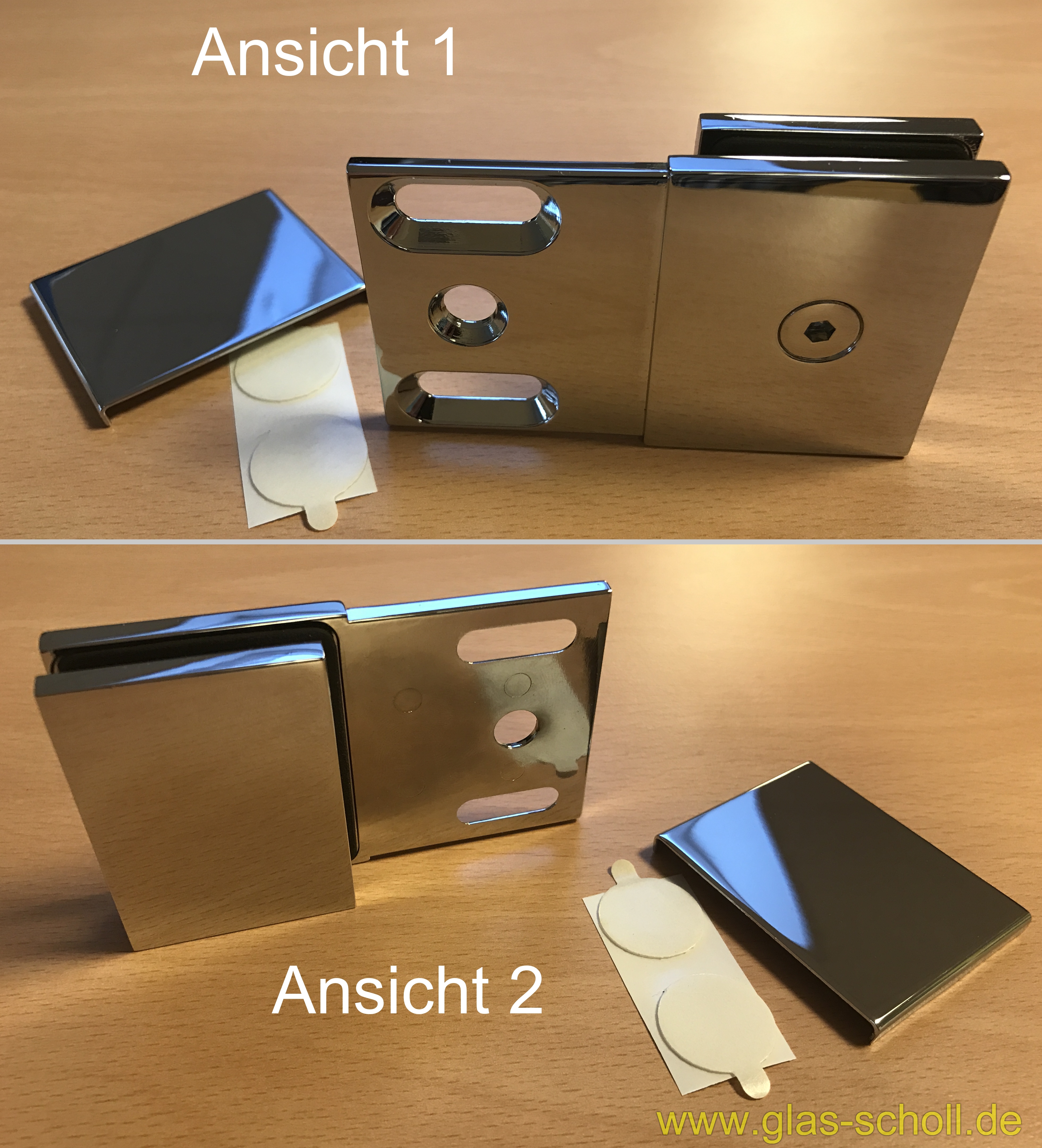 Artikelbild 7 des Artikels “Flamea-Flinter-Nivello 180° Glas-Wand Längsverbinder glanzverchromt“