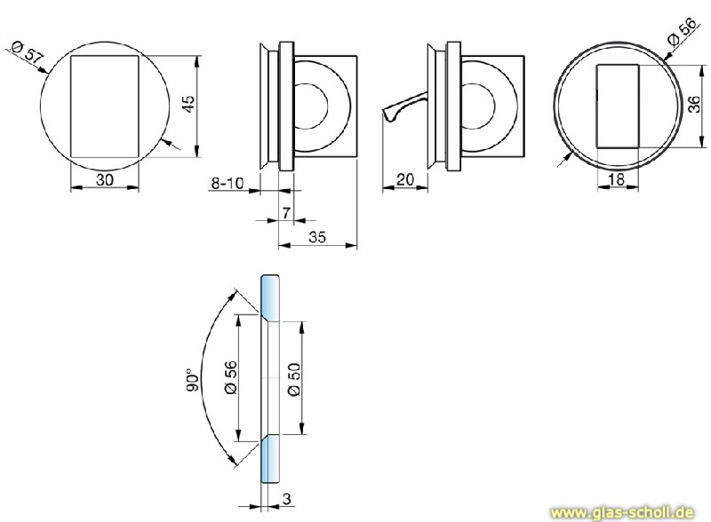 Artikelbild 7 des Artikels “einseitig flächenbündiger Glastürgriff, für 8-10mm Glasstärke glanzverchromt“