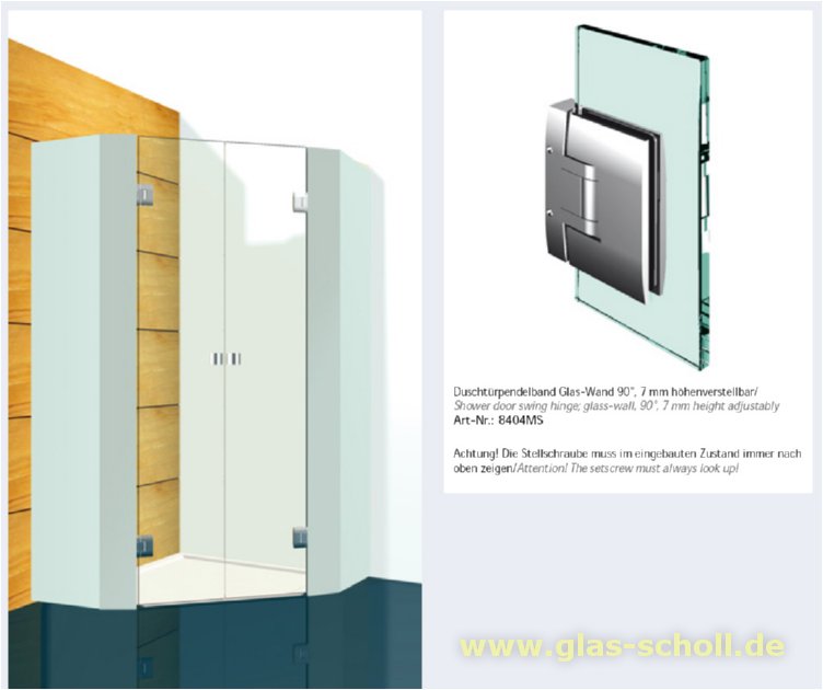Artikelbild 7 des Artikels “Pontere 90° Glas-Wand Duschpendeltürband (verdeckte dezente schmale Anschraublasche) glanzverchromt“