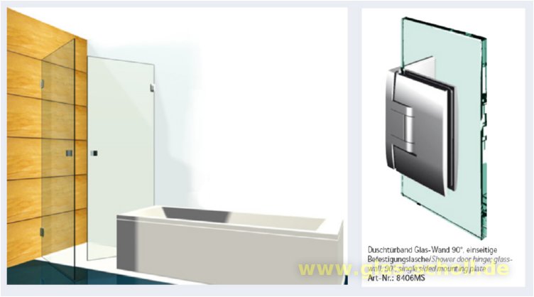 Artikelbild 7 des Artikels “Pontere 90° Glas-Wand Duschpendeltürband (einseitige Befestigungslasche) glanzverchromt“