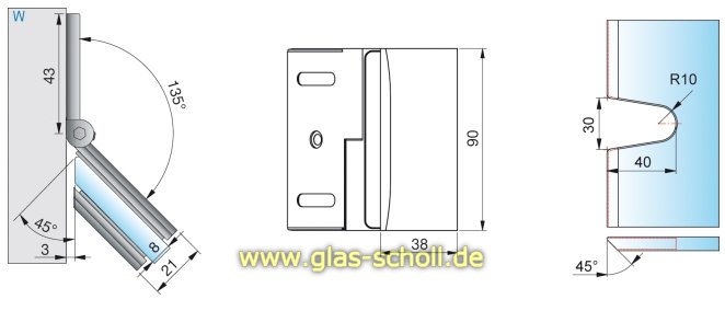 Artikelbild 7 des Artikels “Pontere 90°-140°Glas-Wand Winkelverbinder (verstellbare Winkelgradzahl) glanzverchromt“