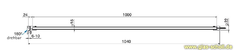 Artikelbild 7 des Artikels “kürzbare quadr. Stabilisierungsstange 15x15 GLAS-WAND (SET) 1500 mm Alu spezialgebeizt glanzeloxiert“
