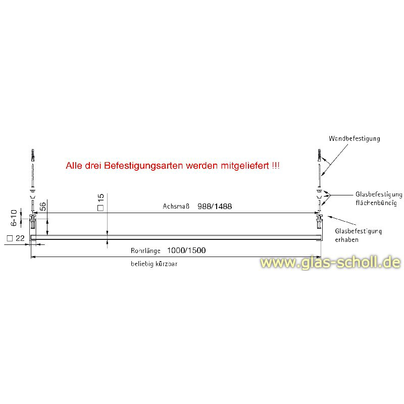 Artikelbild 7 des Artikels “eckiger Handtuchhalter kürzbar Glas-/Wandmontage glanzverchr.“