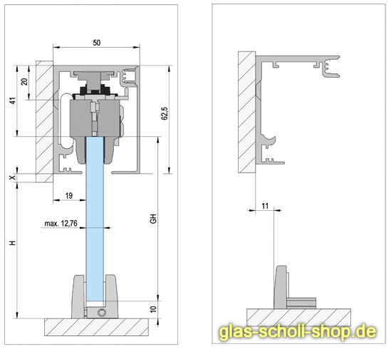 Artikelbild 7 des Artikels “MasterTrack FT 60 Schiebetürsystem inkl. Einzugsdämpfung, 1-flgl. WANDMONTAGE - 2m - Alufarbig E6/EV1“
