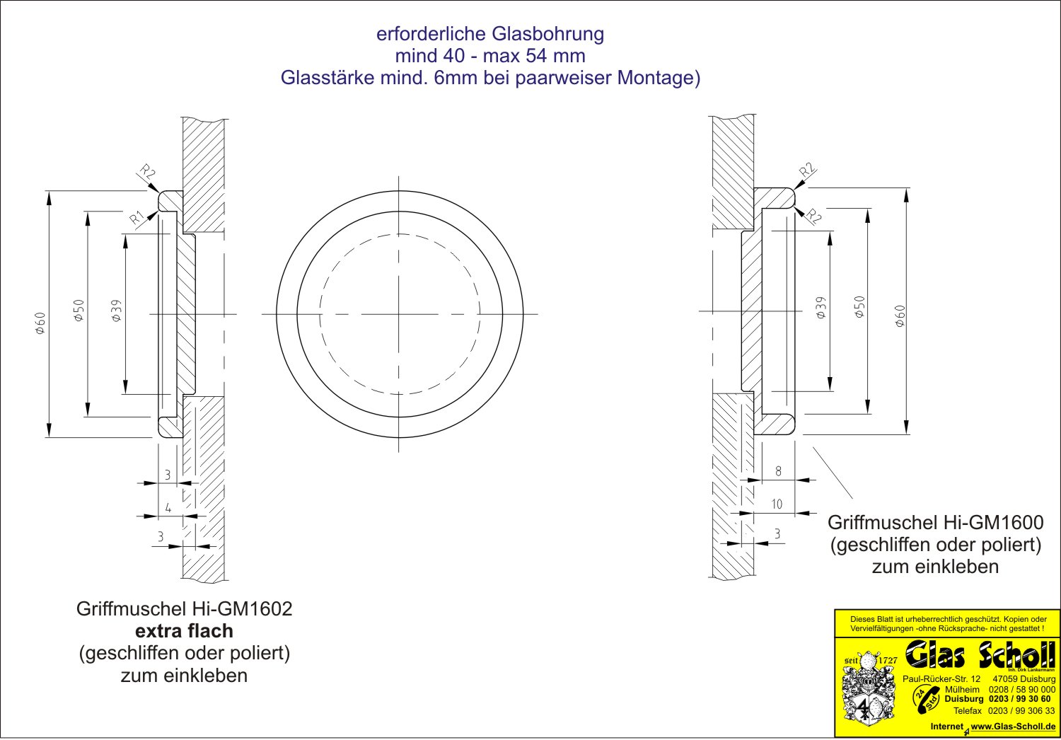 Artikelbild 7 des Artikels “einklebbare schmale Griffmuschel d=60 für 40mm Lochbohrung Edelstahl geschliffen“