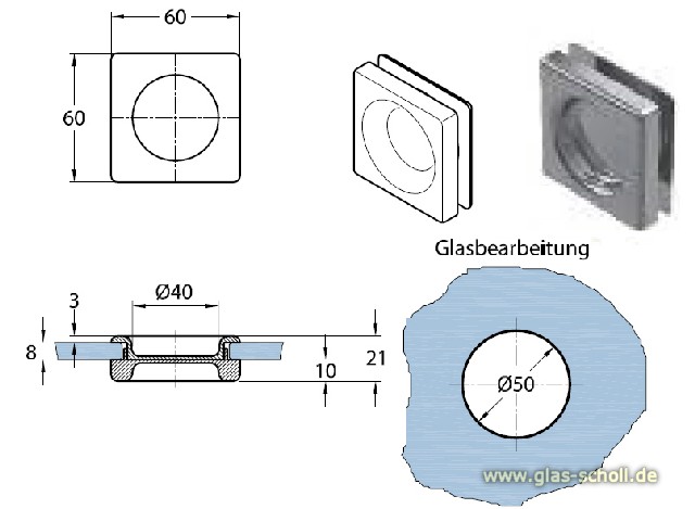 Artikelbild 7 des Artikels “eckige Leichtmetall-Griffmuschel 60x60 einseitig flach gebürstete Aluoptik “