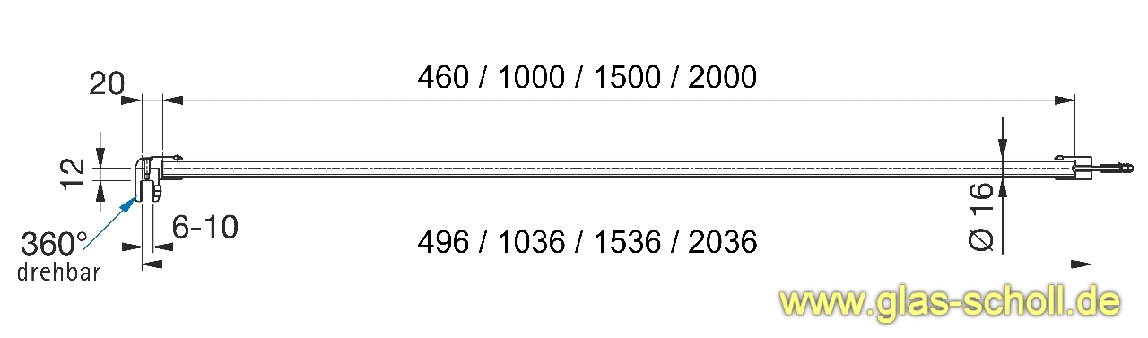 Artikelbild 7 des Artikels “Runde Stabilisierungsstange GLAS-WAND Varianten 0,46-1,5m (kürzbar) 1m glanzverchromt (MS7)“